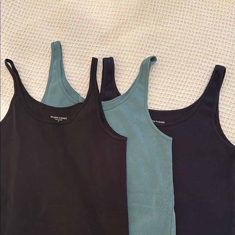Eileen Fisher Black and Teal Tank Tops Set